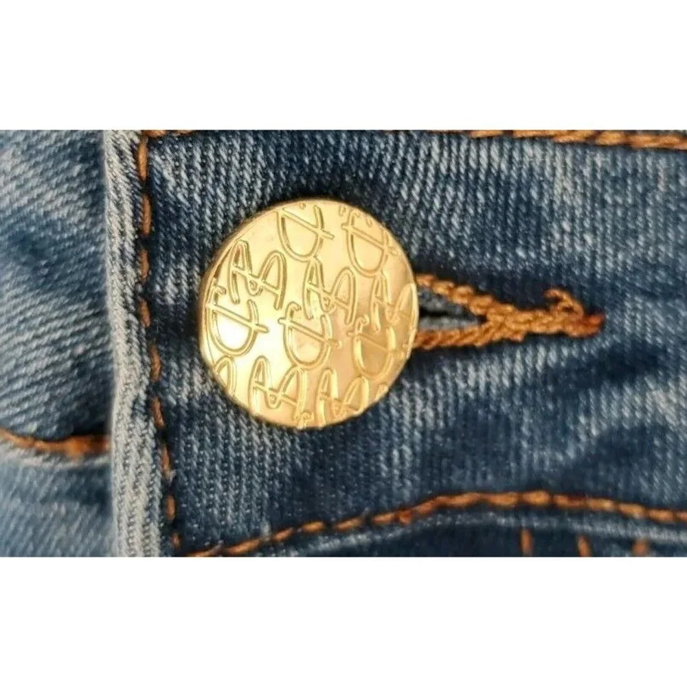 Denim Blvd Los Angeles High Rise Flare Raw Hi Low Hem Jeans Stretch Size Large - Picture 10 of 14